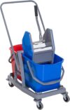 HOMCOM Putzwagen Reinigungswagen Wischwagen mit 2 Eimern Systemwagen mit 4 leichtgängigen Rollen Metall+PP Blau+Rot 73 × 45 × 92 cm
