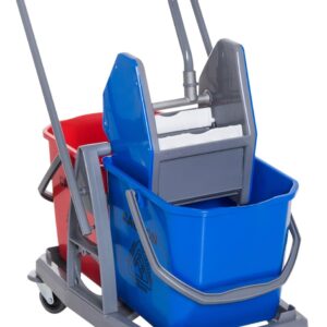 HOMCOM Putzwagen Reinigungswagen Wischwagen mit 2 Eimern Systemwagen mit 4 leichtgängigen Rollen Metall+PP Blau+Rot 73 × 45 × 92 cm