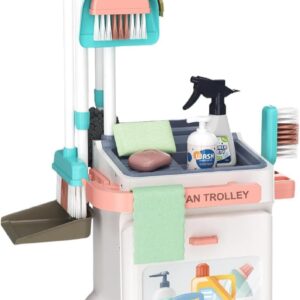 Kinder-Reinigungsspielzeug-Set, Reinigungsspielzeug für Kleinkinder 1–3, 15-teiliges Kinder-Reinigungsset Kinder-Reinigungswagen, Reinigungsspielzeug, Kindermopp- und Besenset für Kinder, Familie, Fre