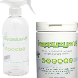 Happyzym Enzymreiniger 1000g – Geruchsentferner und Fleckenentferner ohne Duftstoffe gegen Katzenurin, Tiergerüche für Haushalt, Gewerbe und Auto