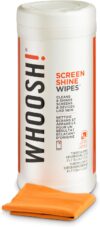 WHOOSH! Elektronische Reinigungstücher für alle Bildschirme, 70 Stück – Computer, Laptop und TV-Bildschirmreinigungstücher – Am besten für MacBook, Smartphone, Brille – Mikrosuede-Tuch inbegriffen