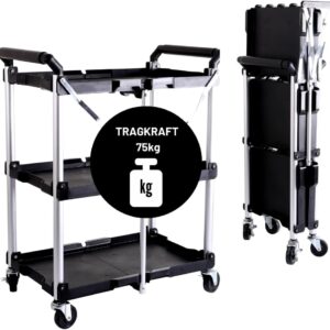 Pallit SERVE Servierwagen mit Rollen 3 Ebenen Rollwagen Tragkraft 75 kg Transportwagen klappbar Küchenwagen 600 x 380 mm Schwarz Multifunktional Küche, Büro, Lager