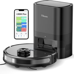 Tikom L9000 Plus Saugroboter mit Wischfunktion, Selbstentleerung, 60-Tage-Kapazität, Home-Mapping, Zeitplan, WLAN/App, 6000 Pa, 150Mins Max., LiDAR-Navigation Roboter Staubsauger für Haustiere, Hartb