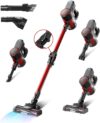 Cyansharp Akku Staubsauger, 6-in-1 Staubsauger Kabellos bis zu 35Min Laufzeit, Leicht Staubsauger mit Bürstenloser Motor/Anti-Tangle-Bürste, für Teppich, Hartboden und Tierhaare (Rot)