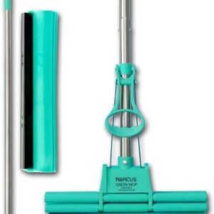 ABACUS® Wischmop, Wischmopp extrem saugstark + Ersatzschwamm , Green Mop, Wischer, Wringmop, Mop, Mopp, Bodenreiniger, Bodenmop, Bodenmopp, 4-Rollen Doppelwringsystem – Green Mop® 30 cm (6061)