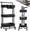 Allyson Rollwagen mit 3 Ebenen, Schmales Nischenregal mit 360° Rädern, Servierwagen mit Rollen inkl. Hängekörbe und Haken, Reinigungswagen mit Hängenden Bechern, Putzmittel Organizer für Küche und Bad