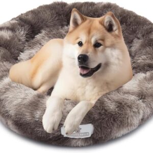 pfoten&nasen® Wolke 7 Hundebett Original [Braun/Weiß, XXL – 120cm] Für Große Hunde, Hundebett Waschbar, Wolke Hundebett, Hundebett Donut, Hundebett Rund, Hundebett Flauschig, Dog Bed.