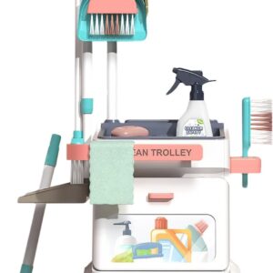 Reinigungsset für Kleinkinder, Reinigungsspielzeug für Kleinkinder im Alter von 2–4 Jahren,Kinder-Reinigungswagen 15-teiliges Kinder-Reinigungsset – Reinigungsspielzeug, Kindermopp- und Besenset für K