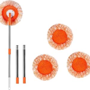 360 Grad drehbares Wischmopp-Set mit 4 abnehmbaren Stangen und 4 austauschbaren Moppköpfen, verstellbare runde Mikrofaser-Staubmopps, Fensterreinigungsset für Bodenwand