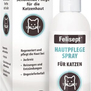 Felisept Hautpflegespray für Katzen 250ml Milbenspray Katze Grasmilben Katze Juckreiz Katze gegen Schuppen bei Katzen Juckreiz Spray Katze milde Pflegelotion mit natürlichen Wirkstoffen