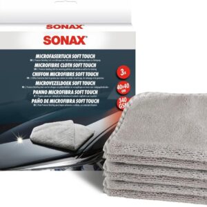 SONAX MicrofaserTuch soft touch (3 Stück) Leistungsfähiges Detailing Tuch für Polituren, Versiegelungen und den gesamten Fahrzeuginnenraum | Art-Nr. 04510000