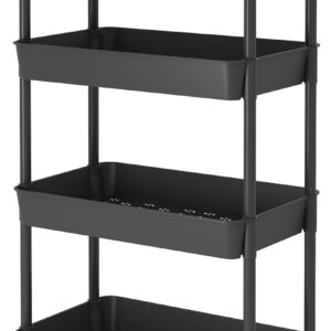 JIUYOTREE Rollwagen aus Kunststoff, 4-stöckig, mit extra hängenden Tassen, Griffen, feststellbare Räder für Wohnzimmer, Badezimmer, Küche, Büro, Schwarz