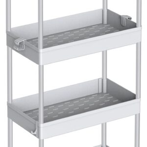 SOLEJAZZ 4-Tier-Aufbewahrungswagen Ausziehbarer Rollbarer Mehrzweckwagen Mobiler Aufbewahrungsregal-Organizer für Küche, Bad, Waschküche, Schlafzimmer, Enge Plätze, Kunststoff, Grau