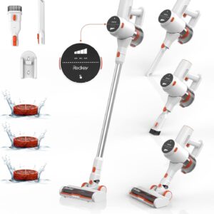 Redkey P8 Akku Staubsauger Kabellos – Akkustaubsauger Beutellos mit Touchscreen 25kPa/250W Sauger 40min Laufzeit Leicht Drahtlose Stielstaubsauger Orange Wandhalterung für Tierhaare Hartböden Teppich
