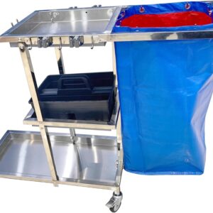 Hausmeisterwagen Edelstahl 3 Ebenen Große Kapazität Reinigungswagen, Haushaltsstation für Reinigungszubehör, Putzwagen Haushaltswagen