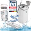 Swoopstop S2 Wischmopp Set mit Eimer-Innovativer 2 Kammer Eimer-Passt für jeden Bodenarten-Bodenwischer mit bis zu 1,98 verlängerte Edelstahlstil-3x Mikrofaserpads