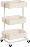 SONGMICS Rollwagen mit 3 Fächern, Aufbewahrungswagen, Küchenregal mit Rollen, Ablagefächer höhenverstellbar, Servierwagen mit 2 Bremsen, Bad, Küche, Büro, Weiß, 43 x 35 x 73.5 cm (L x W x H)