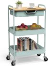 Shrivee 3-Tier Küchenwagen mit Tisch und Schublade, Allzweckwagen, Metallnutzungen Rollwagen, Regalwagen für Bürosalon, Allzweckkosmetik, Servierwagen für Küche, Badezimmer, Büro (Hellgrün)