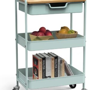 Shrivee 3-Tier Küchenwagen mit Tisch und Schublade, Allzweckwagen, Metallnutzungen Rollwagen, Regalwagen für Bürosalon, Allzweckkosmetik, Servierwagen für Küche, Badezimmer, Büro (Hellgrün)