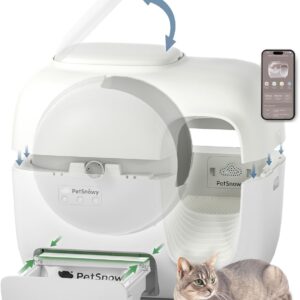 PetSnowy Katzenklo Selbstreinigend Katzentoilette mit TiO2-Geruchskontrollsystem, App-Steuerung, Auto-Packing für große Katzen & Mehrkatzenhaushalte 1,5-9 kg, Max Kapazität von 83L (2025 Premium)