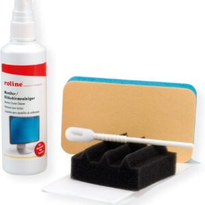 ROLINE PC Reinigungsset | Bildschirmreiniger | Geeignet für Komponenten, Peripherie & Kunststoffe | Inhalt: 125ml Bildschirmreiniger, Schwämme, Tupfer, Tücher