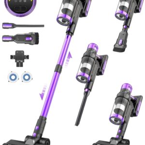 Fuqiduo Akku Staubsauger 550W/45000Pa/65Min, Staubsauger Kabellos mit 20000mAh Akku, Freistehender Akkusauger mit 3 Saugstufen (LED Display) und Anti-Tangle-Bürste für Hartböden Teppiche Tierhaare