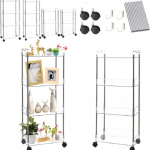 Hooha Rollwagen 4 Ebenen Aufbewahrungswagen mit Rollen Allzweckwagen für Küche/Bad/Wäsche/Büro/Schlafzimmer Kleine Nichenregal 100cm×30.5cm×9cm Schmale Plätze&Wagen Beistellwagen&Putzwagen Transparent