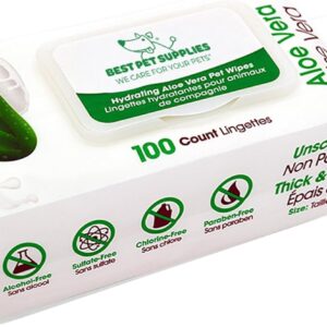 Best Pet Supplies Tierpflegetücher für Hunde und Katzen (100 Stück) by Deodorant auf Pflanzenbasis für Mäntel und trockene, juckende oder empfindliche Haut, Hydratisierende Aloe Vera, Size 20×23 cm