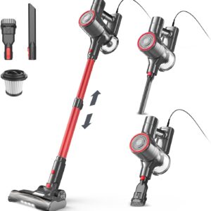Staubsauger, 6-in-1 Stielstaubsauger & Handstaubsauger mit 6M Kabel, 23Kpa stark Saugkraft, 600W Motor, freistehender Staubsauger Beutellos Vacuum Cleaner für Harte Böden Teppich, klein leicht leiser