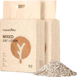 FUKUMARU Tofu Katzenstreu 5.4 kg, Klumpstreu für Katzen, Gemischtes Apfelholzpellets, Staubfrei und Leicht klumpend, Geruchskontrolle, spült in der Toilette, Geringe Rückstände