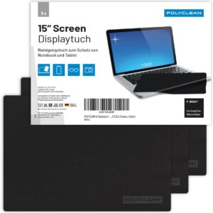 POLYCLEAN 3x Bildschirmreiniger – 15 Zoll Microfasertuch für Display, Laptop und Tastatur – Screencleaner zum Schutz von Notebook und Tablet (31×22 cm) – Display Reiniger Touchscreen Reiniger