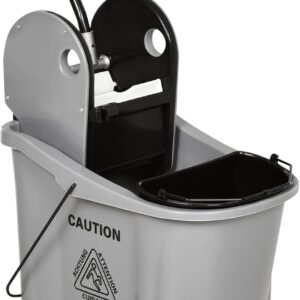 HOMCOM Reinigungswagen 36 Liter Fahreimer Putzeimer Wischwagen mit Auswringvorrichtung, Grau, 54 x 41 x 91,5 cm