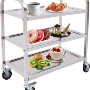 Owneed 3-Etagen Edelstahl Servierwagen Teewagen Reinigungswagen Lebensmittelwagen mit Rollenfür Küche, Hotel, Restaurant (75 x 40 x 83,5 cm)