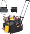 JKAOO Große Reinigungs-Caddy-Tasche mit abnehmbarem Trolley, wasserdichter Reinigungs-Caddy auf Rädern für Haushälterinnen, Reinigungswagen, Organizer für Zuhause, Auto, Büro, Picknick (grau)