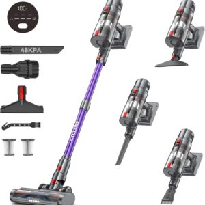 aujun J10 Akku Staubsauger 48000Pa/580W/70Mins, Staubsauger Kabellos Super Leise, Akkustaubsaguer mit Smart Display, Anti-Tangle-Bürste, Stabstaubsauger für Teppich/Hartböden/Tierhaare