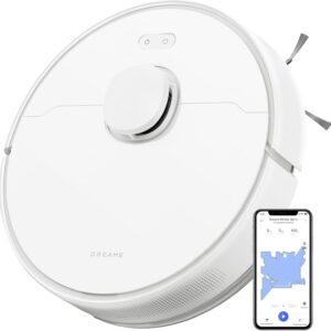 DREAME D9 Max Gen2 Staubsaugerroboter, 6000Pa Saugroboter mit Wischfunktion, Bewegliche Bürste, Karten für mehrere Böden, Ideal für Teppiche, Hartböden und Tierhaare, Weiß