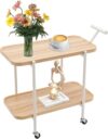 XUEMANSHOP Servierwagen, 2 Schicht Regal mit 4 Rollen (2 mit Bremsen), Tragfähigkeit 20-40kg, 60x30x68 cm Putzwagen Friseurwagen Bastelwagen, für Büros, Schlafzimmern, Küchen (Original Holzfarbe)