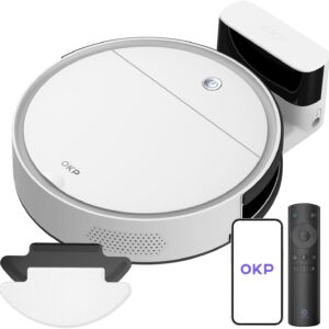 OKP Saugroboter mit Wischfunktion, Superschlank Staubsauger Roboter, WLAN Roboterstaubsauger kompatibel mit WiFi/APP/Alexa, ideal für Hartböden, Teppiche und Tierhaare mit Fernbedienung K5B