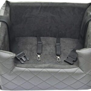 BOUTIQUE ZOO Exclusive Hunde Autositz | Autositz für Hunde, Katzen, Haustier | Rückbank, Beifahrersitz | Hundebett, Hundetasche | Kunstleder | Farbe: Grau | Große: L (57×50 cm)