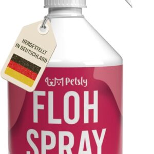 Petsly® Flohmittel Katzen, Hunde & Textilien – 500ml – Nicht färbend – Flohspray für Wohnung und Möbel – Langzeitschutz – mit natürlichen ätherischen Ölen wie Citronella- & Geraniol-Öl