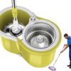 Wischmopp Set mit Eimer, Bodenwischer mit 2 Mikrofaser Ersatzkopf, Bodenwischer mit 48“ Edelstahl Teleskopstiel, Turbos Wischmopp Komplett Set, Putzeimer mit Wischmop, Spins Mop für Bodenreinigung