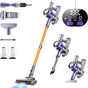 Akku Staubsauger, 40000Pa/450W Staubsauger Kabellos mit Smart Display Bis zu 50 Minuten Laufzeit Cordless Vacuum Cleaner mit Automatikmodus&Anti-Verhedderung-Bürste für Teppich Hartboden und Tierhaare