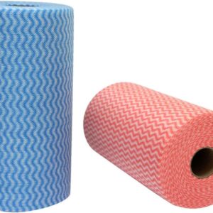 Jebblas 2 Rollen Wischtücher auf Rolle mit je 100 Wischtüchern,Putzlappen Rolle Lappen Rolle(Rot und Blau).