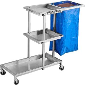 Reinigungswagen mit extra groß Tasche, 3 Ebenen Große Kapazität Edelstahl Reinigungswagen Putzwagen