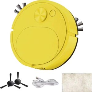 Puupaa Roboter-Staubsauger, wiederaufladbarer Haushaltsroboter-Staubsauger, intelligente Navigation, 3-in-1-Roboter-Staubsauger für Tierhaare, Hartboden-Teppich (gelb)