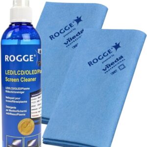 ROGGE Duo-Clean Original Set, 250ml Bildschirm Reiniger + 2 ROGGE&Vileda Microfasertücher. Reinigt Handy, Laptop und TV Displays – LCD, LED, OLED, QLED, TFT entfernt Fettflecken und Fingerabdrücke.
