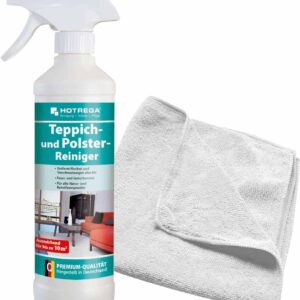 HOTREGA – Teppich- und Polster- Reiniger 500 ml SET + Microfasertuch 40 x 40 cm, Textilreiniger