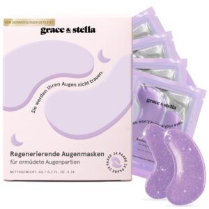 grace & stella Augenmaske mit Retinol, Augenpads für Geschwollene Augen, Tränensäcke und Augenringe, Gel-Eye-Pads, 24 Paare, Lila
