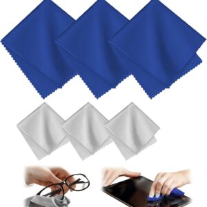6 Stück Brillenputztücher für Bildschirme Brillen Kamera Objektiv Tabletten Laptop Brillenputztuch Mikrofaser Reinigungstücher 3 Stück 40 x 40 cm mit 3 Stück 15 x 18 cm (Marineblau, Grau)