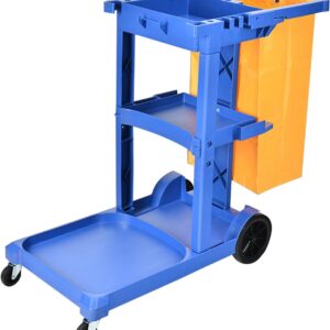 Kunststoff Putzwagen 3 Ebenen Hausmeisterwagen Rolling Reinigungswagen auf Rädern, Haushaltsstation(Grey)